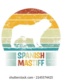 Spanish Mastiff Retro Vintage Sunset T-shirt Design template, Spanish Mastiff on Board, Car Window Sticker, POD, cover, Isolated white background, White Dog Silhouette Gift for Spanish Mastiff Lover