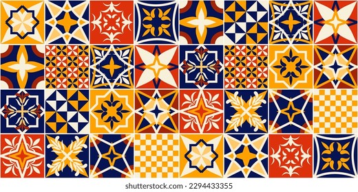 Spanish, Moroccan or Mexican tiles. Talavera style. Colorful floor tile background. Seamless vector texture.