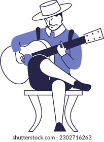 Spanish musician in traditional costume plays the guitar.