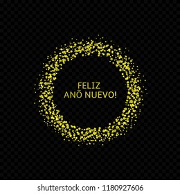 Spanish New Year label. Feliz Ano Nuevo, Golden confetti label