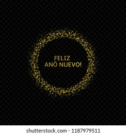 Spanish New Year label. Feliz Ano Nuevo, Golden confetti label