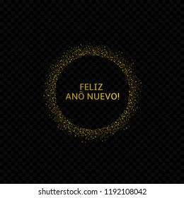 Spanish New Year label. Feliz Ano Nuevo, Golden confetti label