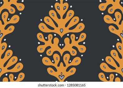  Spanish ornament. Ethnic background. Mediterranean seamless wallpaper. Talavera pattern. Azulejos portugal. Turkish pottery. Moroccan tile mosaic. Ceramic tableware, folk print.