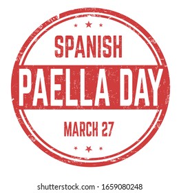 Spanish paella day sign or stamp on white background, vector illustration