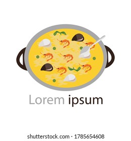 spanish paella logo vector. a Spanish dish of rice, saffron, chicken, seafood.