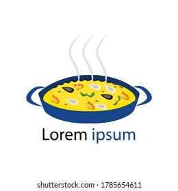spanish paella logo vector. a Spanish dish of rice, saffron, chicken, seafood.