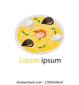 spanish paella logo vector. a Spanish dish of rice, saffron, chicken, seafood.