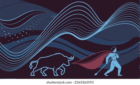 Spanish Passion: Toreador in a Dance with Death - minimalism, silhouette, toreador, bull, dynamics, danger, vector, design, art, Spain, corrida