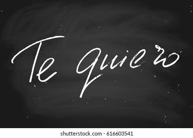 Spanish phrase chalk chalkboard blackboard writing I love you handwritten text vector. Each word is on the separate layer