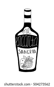 Spanish phrase text lettering handwriting hand drawn sketch sangria vector illustration me encanta sangria hand drawn bottle with phrase on it I love sangria