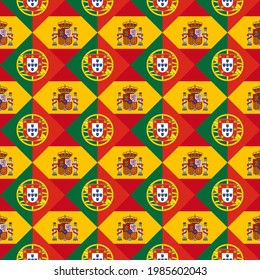 spanish and portuguese flags, seamless pattern. vector illustration. abstract background