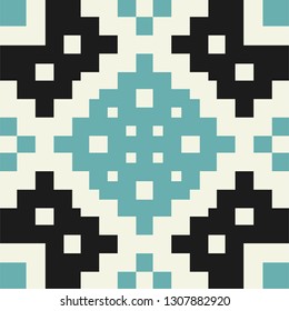 Spanish or Portuguese vector tile pattern, Lisbon pixel mosaic, Mediterranean seamless navy blue ornament Ornamental tile background, background inspired by Spanish and Portuguese traditional tiles