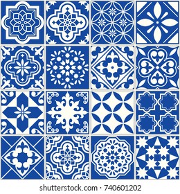 Spanish or Portuguese vector tile pattern, Lisbon floral mosaic, Mediterranean seamless navy blue ornament
Ornamental tile background, background inspired by Spanish and Portuguese traditional tiles