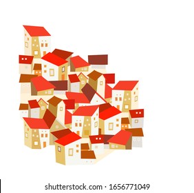 Spanish red roof  houses, cubism style, on white background, Alpujarras style