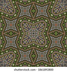 Spanish repeating ornament graphic design. Damask geometric texture. Textile print in ethnic style. Geometric motifs in african style.