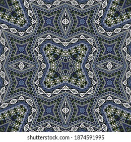 Diseño vectorial de ornamento repetido español. Fondo geométrico árabe. La ropa se imprime al estilo étnico. Motivos de trabajo en mosaico al estilo americano.