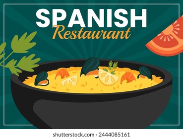 Spanish Restaurant Social Media Background Flat Cartoon Hand Drawn Templates Illustration