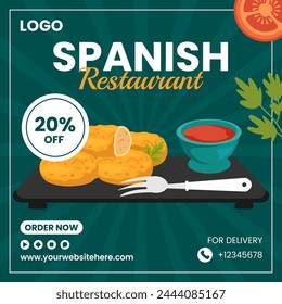 Spanish Restaurant Social Media Illustration Flat Cartoon Hand Drawn Templates Background