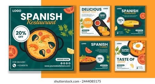 Spanish Restaurant Social Media Post Flat Cartoon Hand Drawn Templates Background Illustration