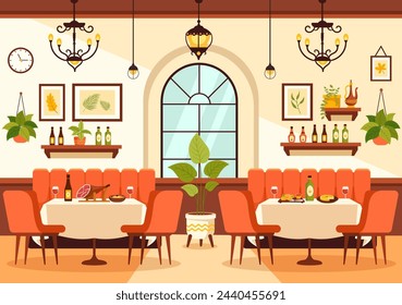 Spanish Restaurant Vector Illustration with Various of Food Menu Traditional Dish Typical Recipe and Cuisine in Flat Cartoon Background Design