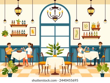 Spanish Restaurant Vector Illustration with Various of Food Menu Traditional Dish Typical Recipe and Cuisine in Flat Cartoon Background Design
