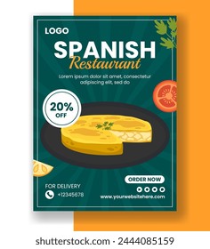 Spanish Restaurant Vertical Poster Flat Cartoon Hand Drawn Templates Background Illustration