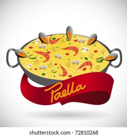 Spanish rice, delicious paella in vector art