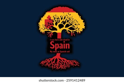 Spanish roots and symbolism: a tree with the Spanish flag, embodying national pride and love for nature	