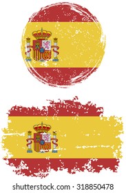 Spanish round and square grunge flags. Vector illustration. Grunge effect can be cleaned easily. 