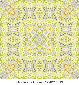 Spanish seamless ornament vector design. Boho geometric background. Tile print in ethnic style. Mosaic motifs in indian style.