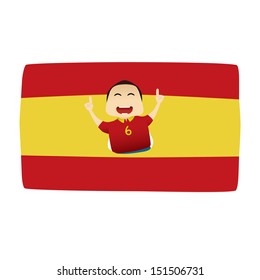 Spanish soccer player with flag on white background