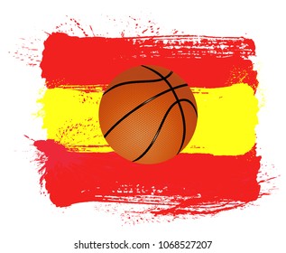Spanish  splash flag with basketball. High resolution. Transparent background