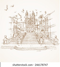 The Spanish Steps in Rome in rome hand draw 