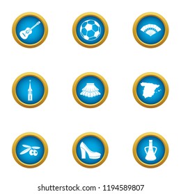 Spanish style icons set. Flat set of 9 spanish style vector icons for web isolated on white background