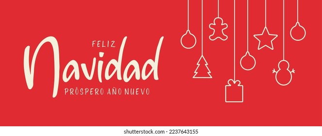 Spanischer Text: Feliz Navidad y próspero año nuevo. Frohe Weihnachten und glückliches neues Jahr. Vektorgrafik