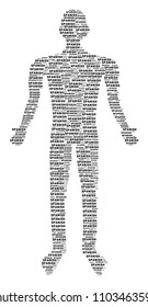 Spanish text human figure. Vector spanish text icons are composed into man collage.