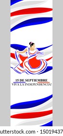 Spanish text: September 15, Long live the Independence! Happy Independence Day of Costa Rica with national bird (turdus grayi) vector illustration. Suitable for greeting card, poster and banner.