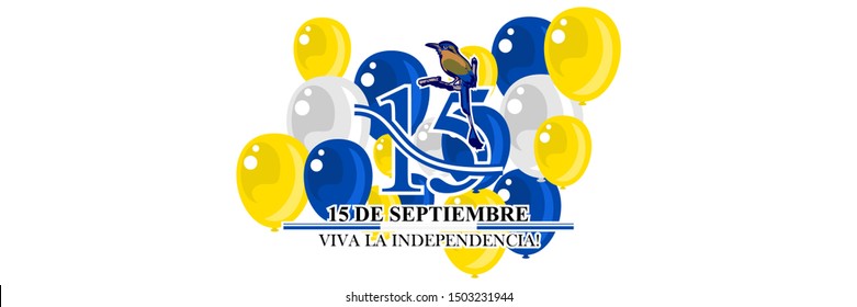 Spanish text: September 15, Long live the Independence! Happy Independence Day of El Salvador vector illustration. Suitable for greeting card, poster and banner.
