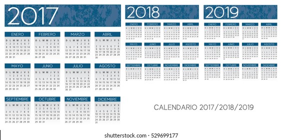 Spanish textured bluecalendar vector year 2017-2018-2019