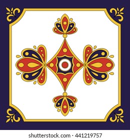 Spanish tile blue red pattern. Ornamental tile pattern design.