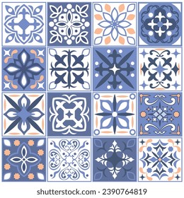 Spanish tile design set, vector illustration