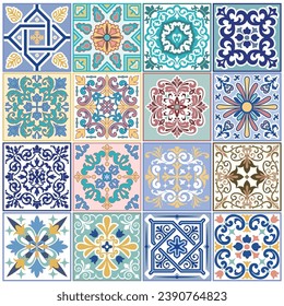 Spanish tile design set, vector illustration