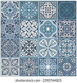 Spanish tile design set, vector illustration