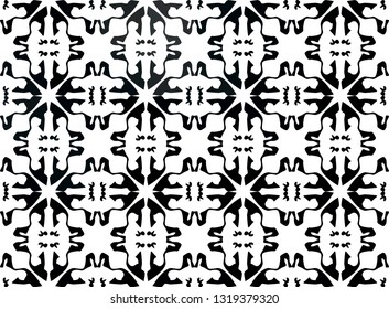 Spanish tile pattern, Moroccan tiles design, seamless black and white background - Azulejo