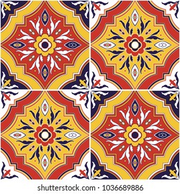Spanish tile pattern vector seamless with ornaments. Portuguese azulejo, mexican talavera, italian sicily, spain majolica. Tiled texture background for ceramic kitchen wall or bathroom mosaic floor.
