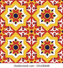 Vector de tejas español sin fisuras con motivos florales. Azulejo azulejos portugueses, talavera mexicana o motivos italianos majolica. Impresión en baldosas para envoltura, fondo o cerámica.