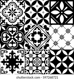 Spanish tiles, Moroccan tiles design, seamless black pattern 