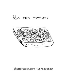 Spanish traditional sandwich bread with tomato, vector illustration, hand drawing
