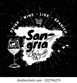 Spanish Traditional Type  Of Wine With Graphic Elements On The Map Of Spain.