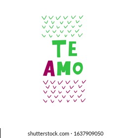 Spanish translation: I love you. Valentine Day design. Hand lettering phrase about love